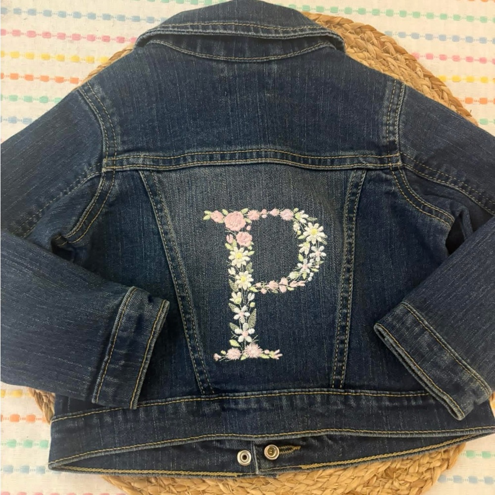 The Children's Place Dark Blue Denim Jacket with Floral 'P' Embroidery